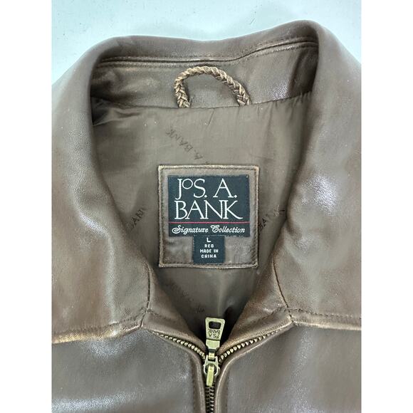 Jos. A. Banks Signature Collection Men's Brown 100% Leather Bomber Jacket Size L - Picture 10 of 12